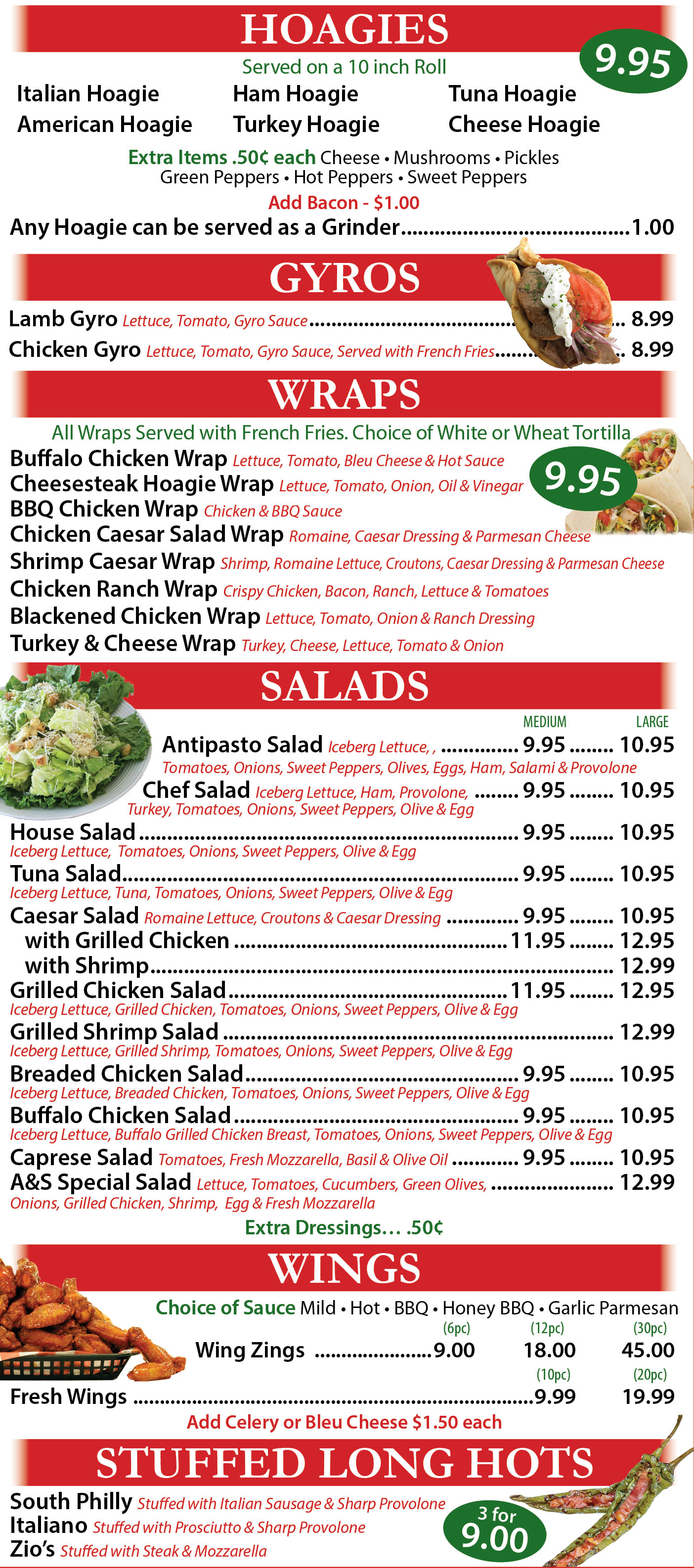 Hoagies - Gyro - Wrap - Salads & Wings